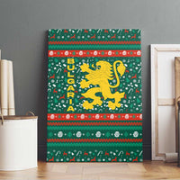 Bulgaria Christmas Canvas Wall Art with Green-Red Theme, Golden Lion, and Santa Sleigh Motif - Wonder Print Shop