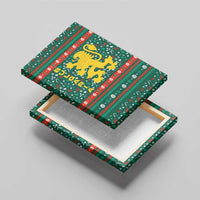 Bulgaria Christmas Canvas Wall Art with Green-Red Theme, Golden Lion, and Santa Sleigh Motif - Wonder Print Shop