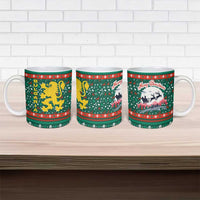 Bulgaria Christmas Ceramic Mug with Green-Red Theme, Golden Lion, and Santa Sleigh Motif - Wonder Print Shop