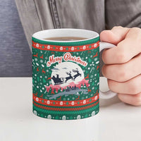 Bulgaria Christmas Ceramic Mug with Green-Red Theme, Golden Lion, and Santa Sleigh Motif - Wonder Print Shop