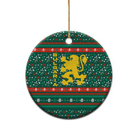 Bulgaria Christmas Ceramic Ornament with Green-Red Theme, Golden Lion, and Santa Sleigh Motif - Wonder Print Shop