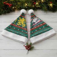 Bulgaria Christmas Santa Hat with Green-Red Theme, Golden Lion, and Santa Sleigh Motif - Wonder Print Shop