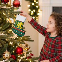 Bulgaria Christmas Stocking with Green-Red Theme, Golden Lion, and Santa Sleigh Motif - Wonder Print Shop