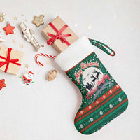 Bulgaria Christmas Stocking with Green-Red Theme, Golden Lion, and Santa Sleigh Motif - Wonder Print Shop