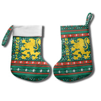 Bulgaria Christmas Stocking with Green-Red Theme, Golden Lion, and Santa Sleigh Motif - Wonder Print Shop