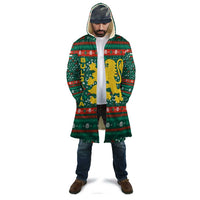 Bulgaria Christmas Cloak with Green-Red Theme, Golden Lion, and Santa Sleigh Motif - Wonder Print Shop