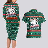 Bulgaria Christmas Couples Matching Long Sleeve Bodycon Dress and Hawaiian Shirt with Green-Red Theme, Golden Lion, and Santa Sleigh Motif - Wonder Print Shop