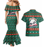 Bulgaria Christmas Couples Matching Mermaid Dress and Hawaiian Shirt with Green-Red Theme, Golden Lion, and Santa Sleigh Motif - Wonder Print Shop