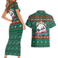 Bulgaria Christmas Couples Matching Short Sleeve Bodycon Dress and Hawaiian Shirt with Green-Red Theme, Golden Lion, and Santa Sleigh Motif - Wonder Print Shop