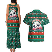 Bulgaria Christmas Couples Matching Tank Maxi Dress and Hawaiian Shirt with Green-Red Theme, Golden Lion, and Santa Sleigh Motif - Wonder Print Shop