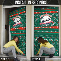 Bulgaria Christmas Door Cover with Green-Red Theme, Golden Lion, and Santa Sleigh Motif - Wonder Print Shop