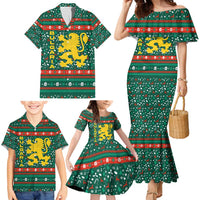 Bulgaria Christmas Family Matching Mermaid Dress and Hawaiian Shirt with Green-Red Theme, Golden Lion, and Santa Sleigh Motif - Wonder Print Shop