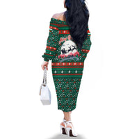 Bulgaria Christmas Family Matching Off The Shoulder Long Sleeve Dress and Hawaiian Shirt with Green-Red Theme, Golden Lion, and Santa Sleigh Motif - Wonder Print Shop