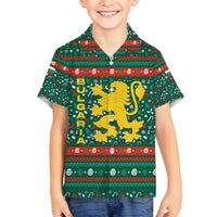 Bulgaria Christmas Family Matching Off The Shoulder Long Sleeve Dress and Hawaiian Shirt with Green-Red Theme, Golden Lion, and Santa Sleigh Motif - Wonder Print Shop