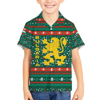Bulgaria Christmas Family Matching Off Shoulder Maxi Dress and Hawaiian Shirt with Green-Red Theme, Golden Lion, and Santa Sleigh Motif - Wonder Print Shop