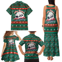Bulgaria Christmas Family Matching Tank Maxi Dress and Hawaiian Shirt with Green-Red Theme, Golden Lion, and Santa Sleigh Motif - Wonder Print Shop