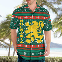 Bulgaria Christmas Hawaiian Shirt with Green-Red Theme, Golden Lion, and Santa Sleigh Motif - Wonder Print Shop