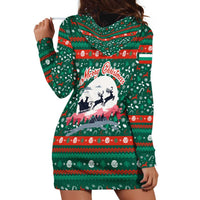 Bulgaria Christmas Hoodie Dress with Green-Red Theme, Golden Lion, and Santa Sleigh Motif - Wonder Print Shop