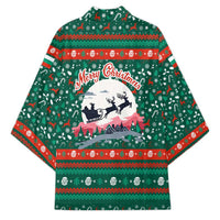 Bulgaria Christmas Kimono with Green-Red Theme, Golden Lion, and Santa Sleigh Motif - Wonder Print Shop