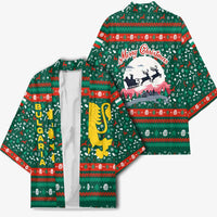 Bulgaria Christmas Kimono with Green-Red Theme, Golden Lion, and Santa Sleigh Motif - Wonder Print Shop