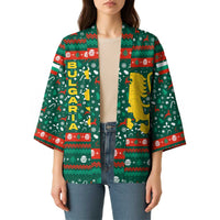 Bulgaria Christmas Kimono with Green-Red Theme, Golden Lion, and Santa Sleigh Motif - Wonder Print Shop