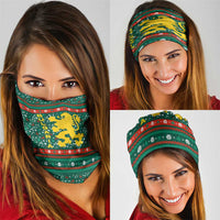 Bulgaria Christmas Neck Gaiter with Green-Red Theme, Golden Lion, and Santa Sleigh Motif - Wonder Print Shop