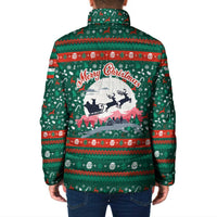 Bulgaria Christmas Padded Jacket with Green-Red Theme, Golden Lion, and Santa Sleigh Motif - Wonder Print Shop
