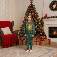 Bulgaria Christmas Pajama Set with Green-Red Theme, Golden Lion, and Santa Sleigh Motif - Wonder Print Shop