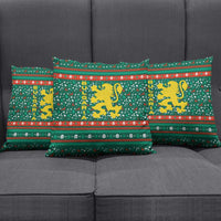 Bulgaria Christmas Pillow Cover with Green-Red Theme, Golden Lion, and Santa Sleigh Motif - Wonder Print Shop