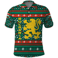 Bulgaria Christmas Polo Shirt with Green-Red Theme, Golden Lion, and Santa Sleigh Motif - Wonder Print Shop