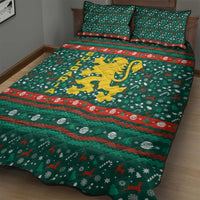 Bulgaria Christmas Quilt Bed Set with Green-Red Theme, Golden Lion, and Santa Sleigh Motif - Wonder Print Shop