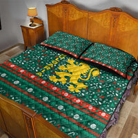 Bulgaria Christmas Quilt Bed Set with Green-Red Theme, Golden Lion, and Santa Sleigh Motif - Wonder Print Shop