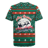 Bulgaria Christmas Rugby Jersey with Green-Red Theme, Golden Lion, and Santa Sleigh Motif - Wonder Print Shop
