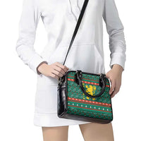 Bulgaria Christmas Shoulder Handbag with Green-Red Theme, Golden Lion, and Santa Sleigh Motif - Wonder Print Shop