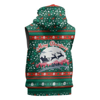 Bulgaria Christmas Sleeveless Zip Hoodie with Green-Red Theme, Golden Lion, and Santa Sleigh Motif - Wonder Print Shop