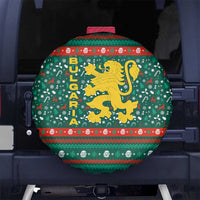 Bulgaria Christmas Spare Tire Cover with Green-Red Theme, Golden Lion, and Santa Sleigh Motif - Wonder Print Shop