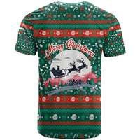 Bulgaria Christmas T Shirt with Green-Red Theme, Golden Lion, and Santa Sleigh Motif - Wonder Print Shop
