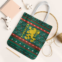 Bulgaria Christmas Tote Bag with Green-Red Theme, Golden Lion, and Santa Sleigh Motif - Wonder Print Shop