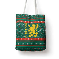 Bulgaria Christmas Tote Bag with Green-Red Theme, Golden Lion, and Santa Sleigh Motif - Wonder Print Shop