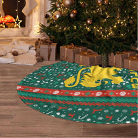 Bulgaria Christmas Tree Skirt with Green-Red Theme, Golden Lion, and Santa Sleigh Motif - Wonder Print Shop