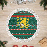 Bulgaria Christmas Tree Skirt with Green-Red Theme, Golden Lion, and Santa Sleigh Motif - Wonder Print Shop