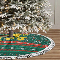 Bulgaria Christmas Tree Skirt with Green-Red Theme, Golden Lion, and Santa Sleigh Motif - Wonder Print Shop
