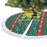 Bulgaria Christmas Tree Skirt with Green-Red Theme, Golden Lion, and Santa Sleigh Motif - Wonder Print Shop
