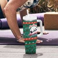 Bulgaria Christmas Tumbler With Handle with Green-Red Theme, Golden Lion, and Santa Sleigh Motif - Wonder Print Shop