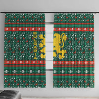 Bulgaria Christmas Window Curtain with Green-Red Theme, Golden Lion, and Santa Sleigh Motif - Wonder Print Shop