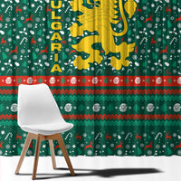 Bulgaria Christmas Window Curtain with Green-Red Theme, Golden Lion, and Santa Sleigh Motif - Wonder Print Shop