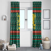 Bulgaria Christmas Window Curtain with Green-Red Theme, Golden Lion, and Santa Sleigh Motif - Wonder Print Shop
