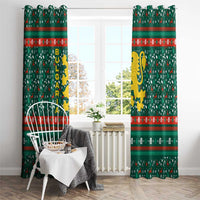 Bulgaria Christmas Window Curtain with Green-Red Theme, Golden Lion, and Santa Sleigh Motif - Wonder Print Shop