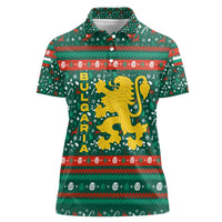 Bulgaria Christmas Women Polo Shirt with Green-Red Theme, Golden Lion, and Santa Sleigh Motif - Wonder Print Shop