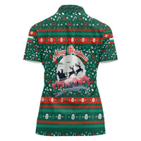 Bulgaria Christmas Women Polo Shirt with Green-Red Theme, Golden Lion, and Santa Sleigh Motif - Wonder Print Shop